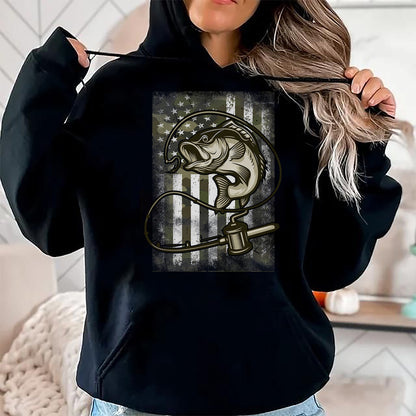 Funny Fishing Shirt, Gift For Fishing Lover Unisex T-Shirt/Hoodie/Sweatshirt HLT00 - Vintage Fishing Camouflage American Flag Bass Fish Camo Men T-Shirt