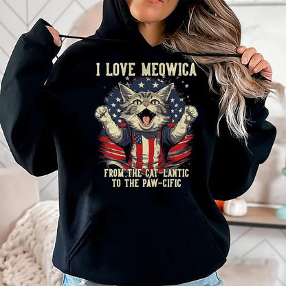 Cat Love Shirt, Funny Cat Lover Gift T-Shirt/Hoodie/Sweatshirt HLT00 - 4th July Cat Lover, I Love Meowica Patriotic Funny Happy Cat T-Shirt