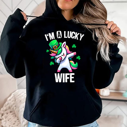 Best Wife Shirt, Wife and Husband Unisex T-Shirt/Hoodie/Sweatshirt HLT00 - Gift for wife T shirt, lucky wife   I'm a Lucky Wife Dabbing Cute Unicorn St. Patrick's Day T-Shirt (1)