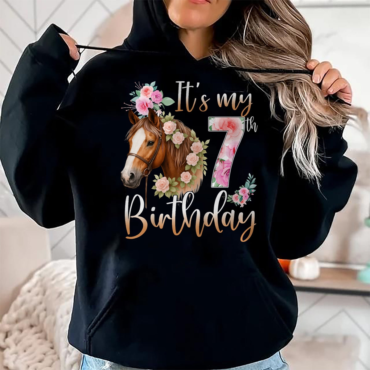Best Horse Lover Shirt , Funny Horse UnisexT-Shirt/Hoodie/Sweatshirt HLT00 - Kids Birthday 7 Years Old Girl Horse Lovers Florals 7th Bday T-Shirt