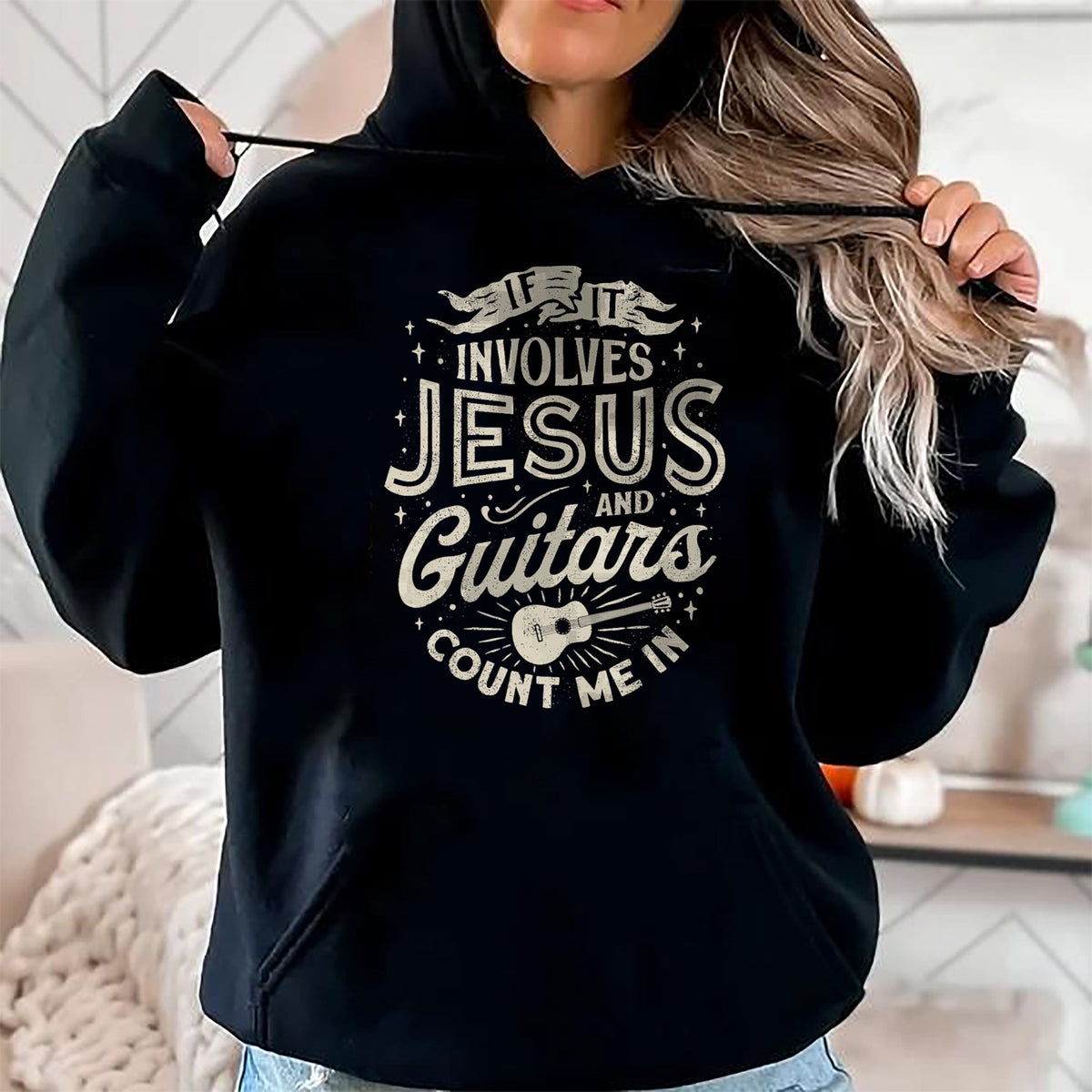 Christian Tee, Christian Faith Unisex T-Shirt/Hoodie/Sweatshirt HLT00 - If It Involves Jesus And Guitars Guitarist Christian Music T-Shirt