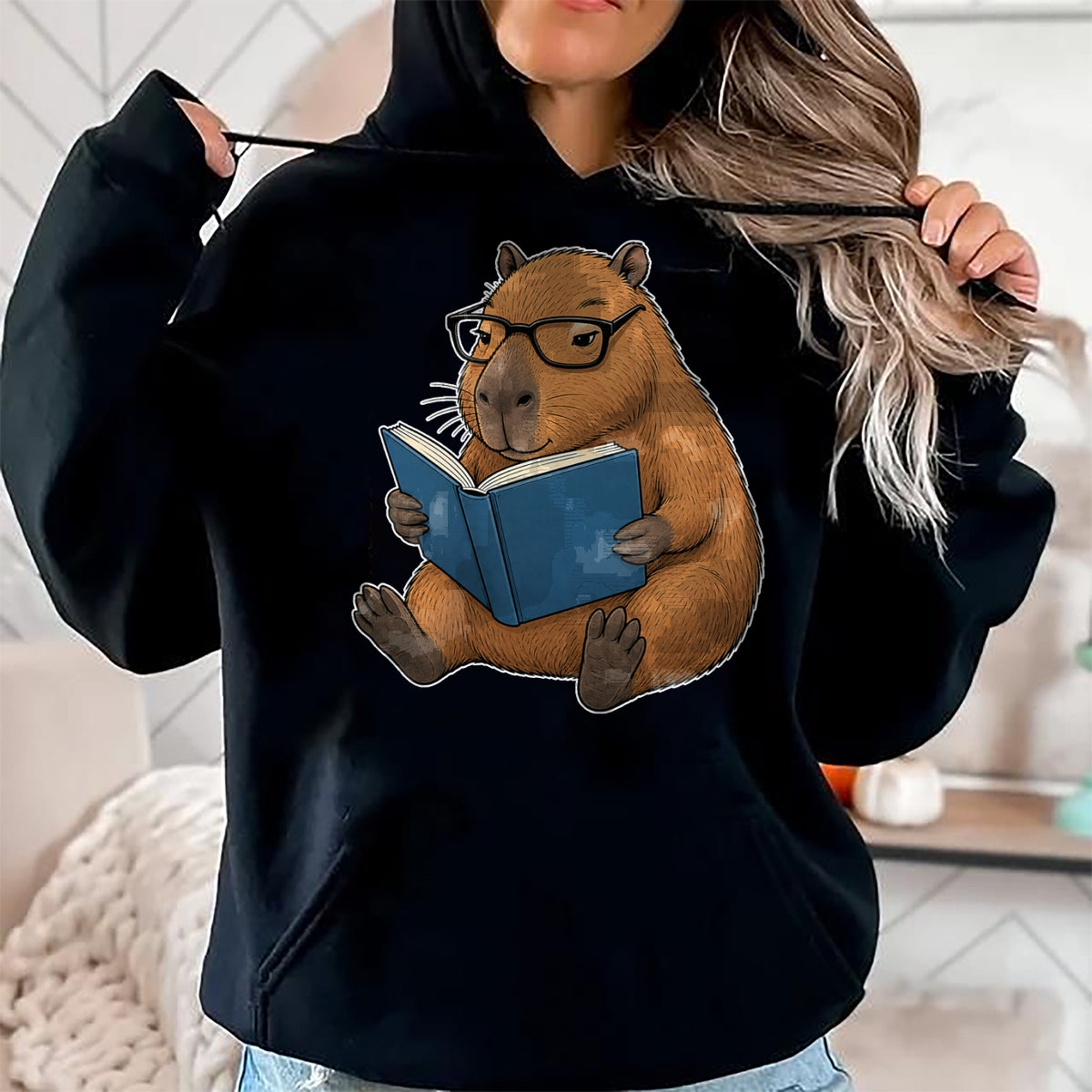 Cute Capybara Shirt, Funny Capybara UnisexT-Shirt/Hoodie/Sweatshirt HLT00 - Capybara Bookworm Reading Book Funny Graphic T-Shirt