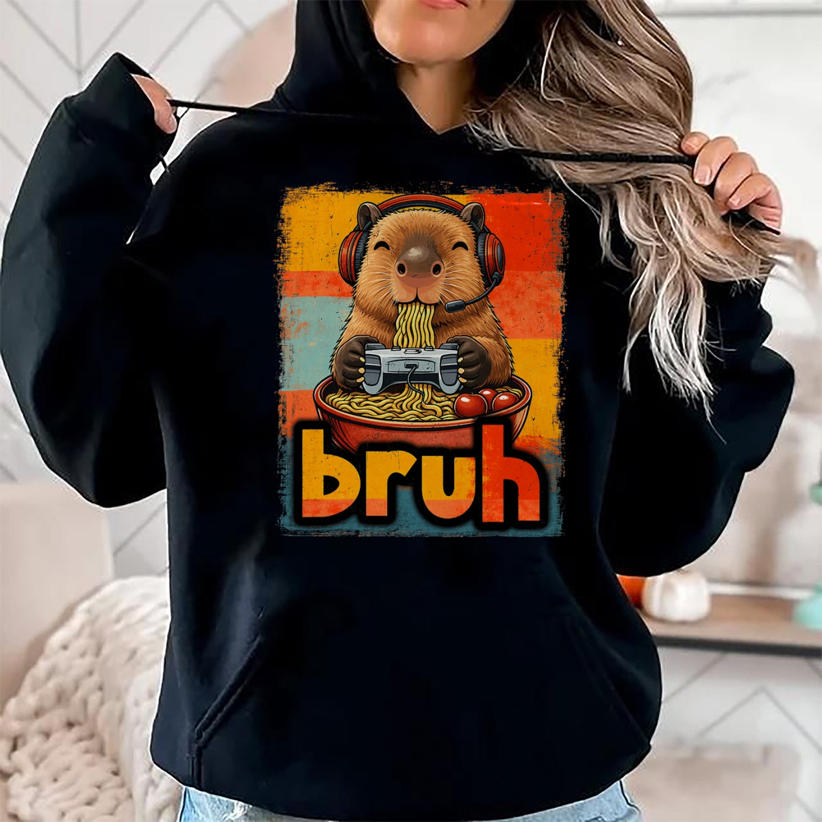 Cute Capybara Shirt, Funny Capybara UnisexT-Shirt/Hoodie/Sweatshirt HLT00 - Bruh Capybara Eat Ramen Gaming Japanese Men Boy Kid T-Shirt