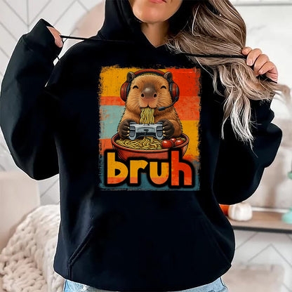 Cute Capybara Shirt, Funny Capybara UnisexT-Shirt/Hoodie/Sweatshirt HLT00 - Bruh Capybara Eat Ramen Gaming Japanese Men Boy Kid T-Shirt