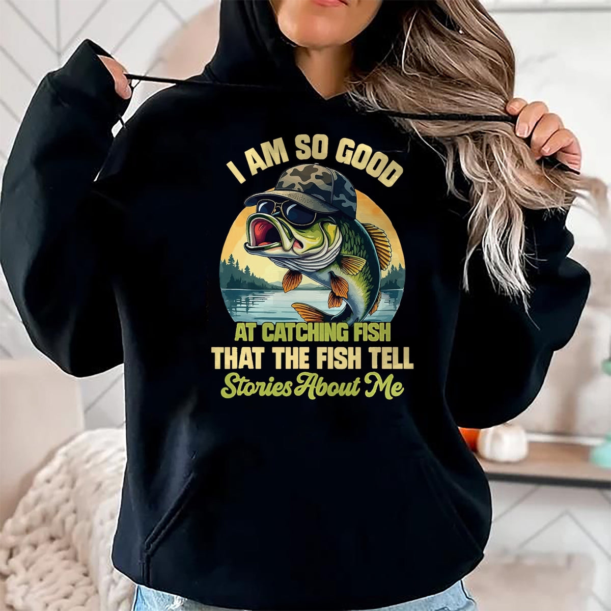 Funny Fishing Shirt, Gift For Fishing Lover Unisex T-Shirt/Hoodie/Sweatshirt HLT00 - I_m So Good At Catching Fish that The Fish Tell Stories T-Shirt, Men, Black, 3X-Large