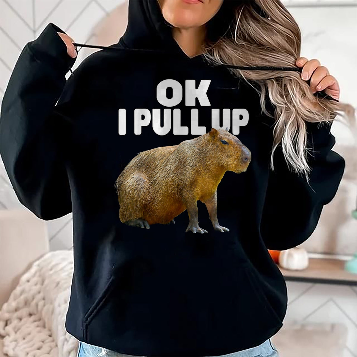 Cute Capybara Shirt, Funny Capybara Unisex T-Shirt/Hoodie/Sweatshirt HLT00 - Ok I Pull Up Capybara Funny Capybara Lover Dank Meme T-Shirt, Women, Black, Medium