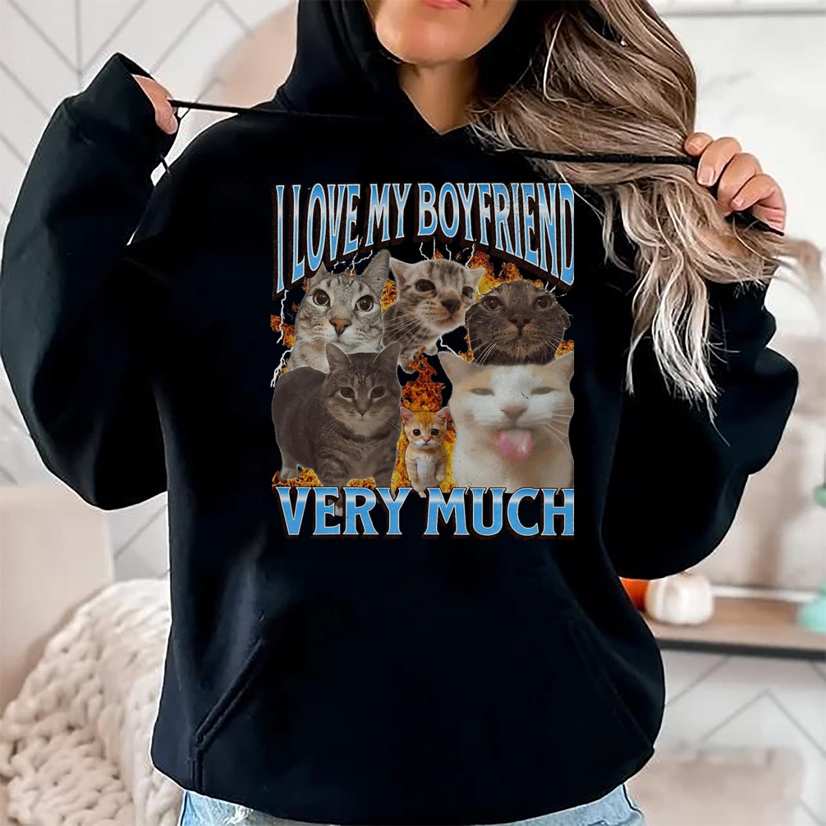Cat Love Shirt, Funny Cat Lover Gift UnisexT-Shirt/Hoodie/Sweatshirt HLT00 - My Boyfriend Funny Cat Meme Bootleg Graphic T-Shirt, Men, Black, 3X-Large