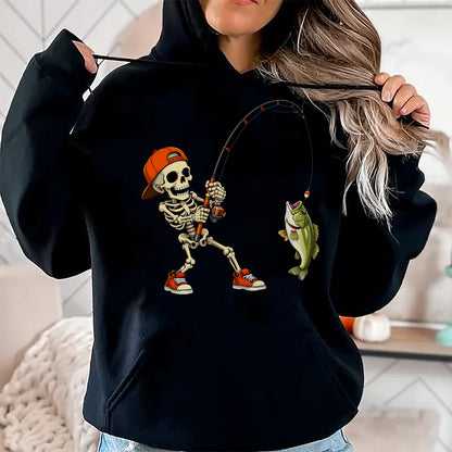 Funny Fishing Shirt, Gift For Fishing Lover Unisex T-Shirt/Hoodie/Sweatshirt HLT00 - Halloween Skeleton Fishing Bass Fisherman Funny Spooky T-Shirt