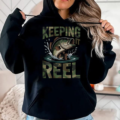 Funny Fishing Shirt, Gift For Fishing Lover Unisex T-Shirt/Hoodie/Sweatshirt HLT00 - Youth Camo Fishing Bass Fish Keeping It Reel Funny Fishing T-Shirt