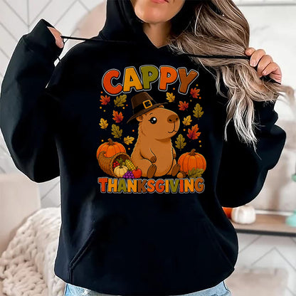 Cute Capybara Shirt, Funny Capybara UnisexT-Shirt/Hoodie/Sweatshirt HLT00 - Cappy Thanksgiving Cute Capybara Autumn Fall Leaves Pumpkin T-Shirt