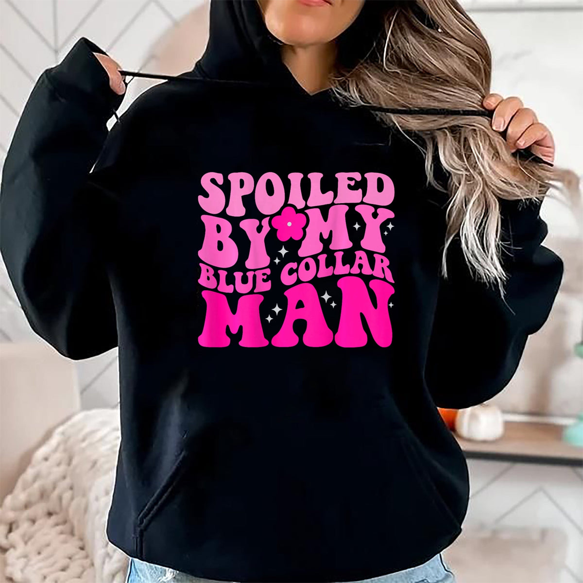 Best Wife Shirt, Wife and Husband Unisex T-Shirt/Hoodie/Sweatshirt HLT00 - Spoiled By My Blue Collar Man (on back) T-Shirt