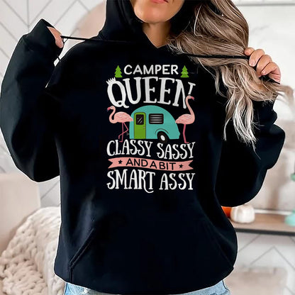 Funny Camping Shirt, Gift For Camping Lover Unisex T-Shirt/Hoodie/Sweatshirt HLT00 - Camper Queen Classy Sassy Smart Funny Women Girls Camping RV T-Shirt, Men, Black, 3X-Large