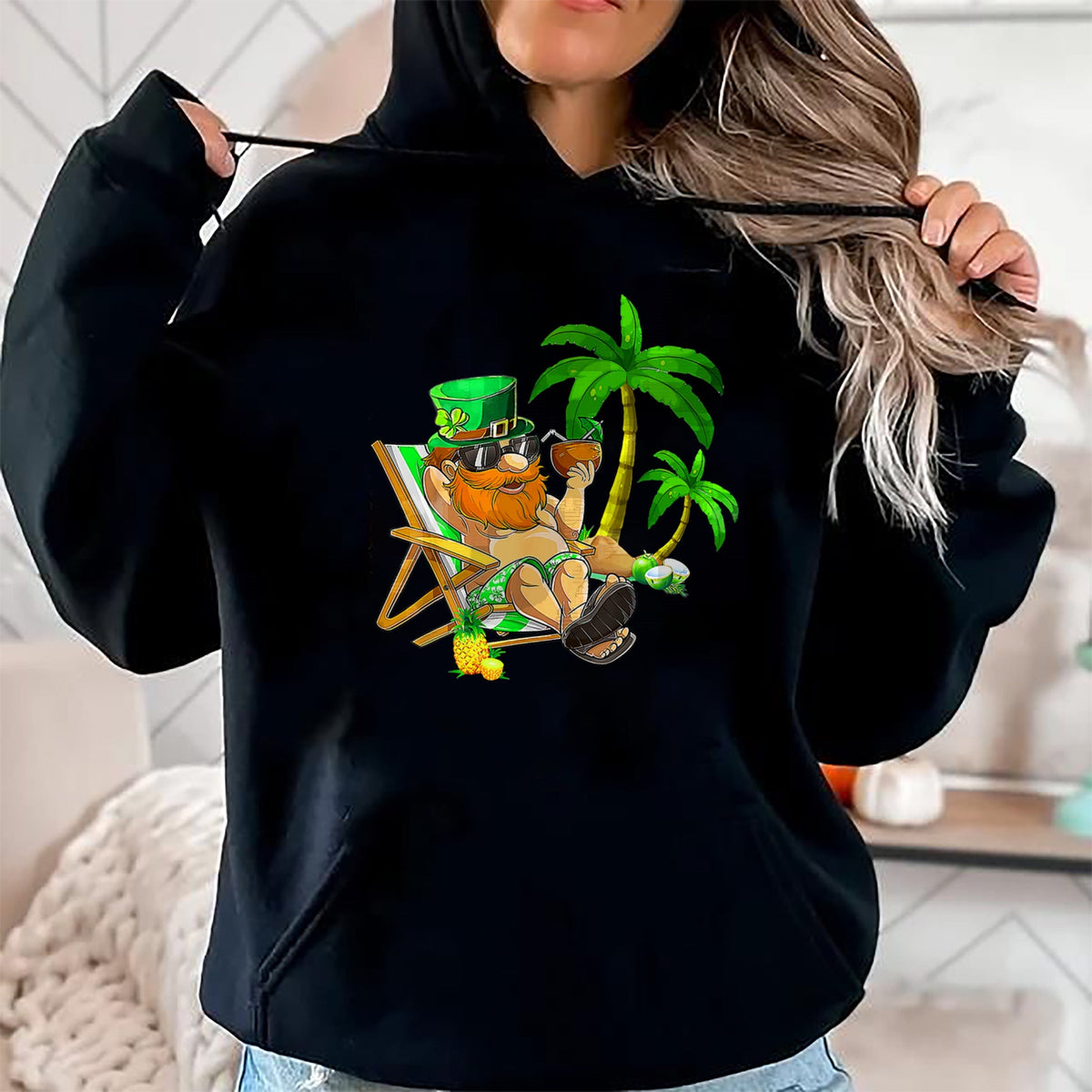 Patrick Day Shirts for Family, Funny Patrick Day shirts, st patrick's day Unisex T-Shirt/Hoodie/Sweatshirt HLT00 - Lucky Irish Leprechaun Hawaiian Surfing St Patrick Day Retro T-Shirt
