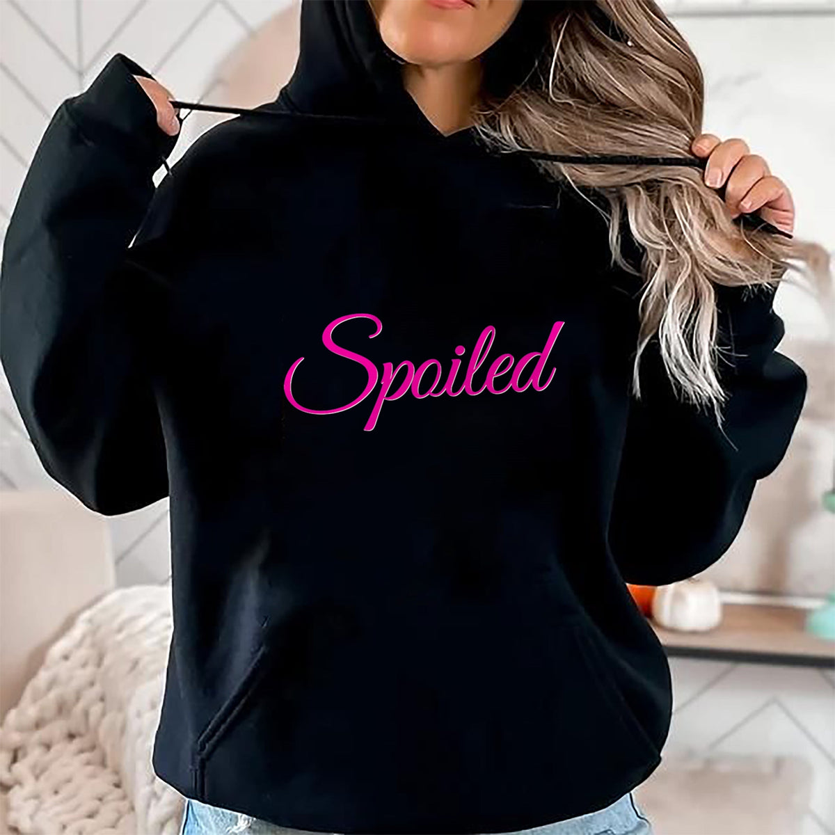 Best Wife Shirt, Wife and Husband Unisex T-Shirt/Hoodie/Sweatshirt HLT00 - Womens Spoiled - Pink Lettering T-Shirt