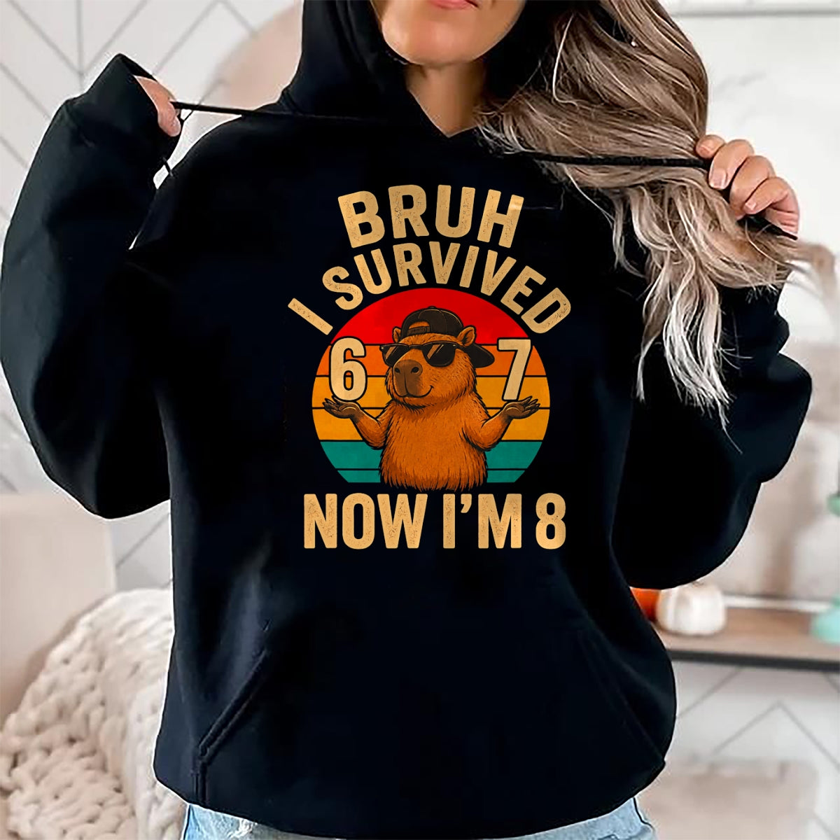 Cute Capybara Shirt, Funny Capybara UnisexT-Shirt/Hoodie/Sweatshirt HLT00 - Bruh I Survived 6 7 Now Im 8 Funny Capybara 8th Birthday Boy T-Shirt