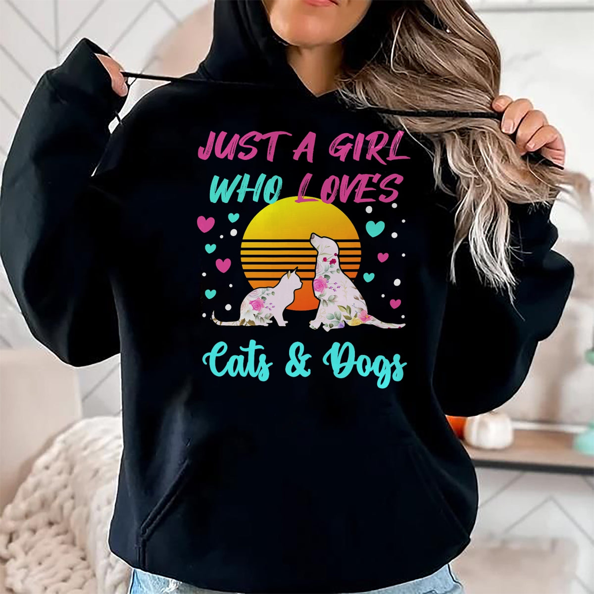 Cat Love Shirt, Funny Cat Lover Gift UnisexT-Shirt/Hoodie/Sweatshirt HLT00 - Just a Girl who Loves Cats and Dogs T-Shirt for Women T-Shirt (1)