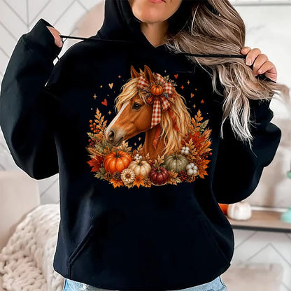 Best Horse Lover Shirt , Funny Horse UnisexT-Shirt/Hoodie/Sweatshirt HLT00 - Cute Horse Pumpkin Coquette Bow Autumn Fall Equestrian T-Shirt