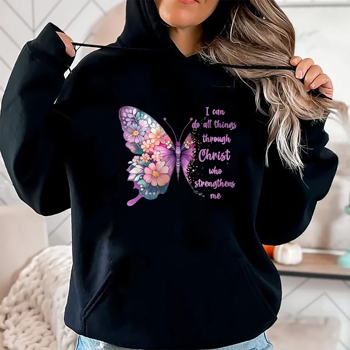 Christian Tee, Christian Faith Unisex T-Shirt/Hoodie/Sweatshirt HLT00 - I Can Do All Things Through Christ Pretty Butterfly T-Shirtall T-Shirt (Copy)