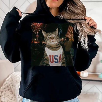 Cat Love Shirt, Funny Cat Lover Gift UnisexT-Shirt/Hoodie/Sweatshirt HLT00 - July 4th Patriotic Cat Smoking Cigarette 250 Years Cat Lover T-Shirt