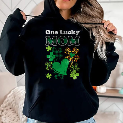 Patrick Day Shirts for Family, Funny Patrick Day shirts, st patrick's day Unisex T-Shirt/Hoodie/Sweatshirt HLT00 - One Lucky Mom Plaid Shamrock Heart St Patrick Day Mommy Mama T-Shirt