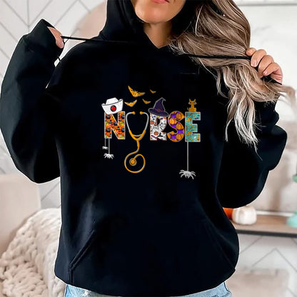 Funny Nurse Shirt, Nurse Unisex T-Shirt/Hoodie/Sweatshirt HLT00 - Halloween Nurse Nursing Cute Health Worker Halloween Pattern T-Shirt