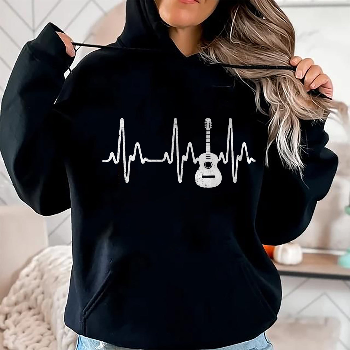 Guitar Lover Shirt, Funny Guitar UnisexT-Shirt/Hoodie/Sweatshirt HLT00 - Acoustic Guitar Heartbeat Shirt - Guitar Musician T-Shirt