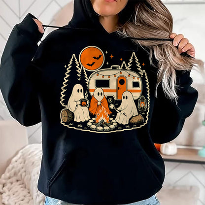 Funny Camping Shirt, Gift For Camping Lover Unisex T-Shirt/Hoodie/Sweatshirt HLT00 - Halloween Camping Ghost Camper Vintage Style T-Shirt