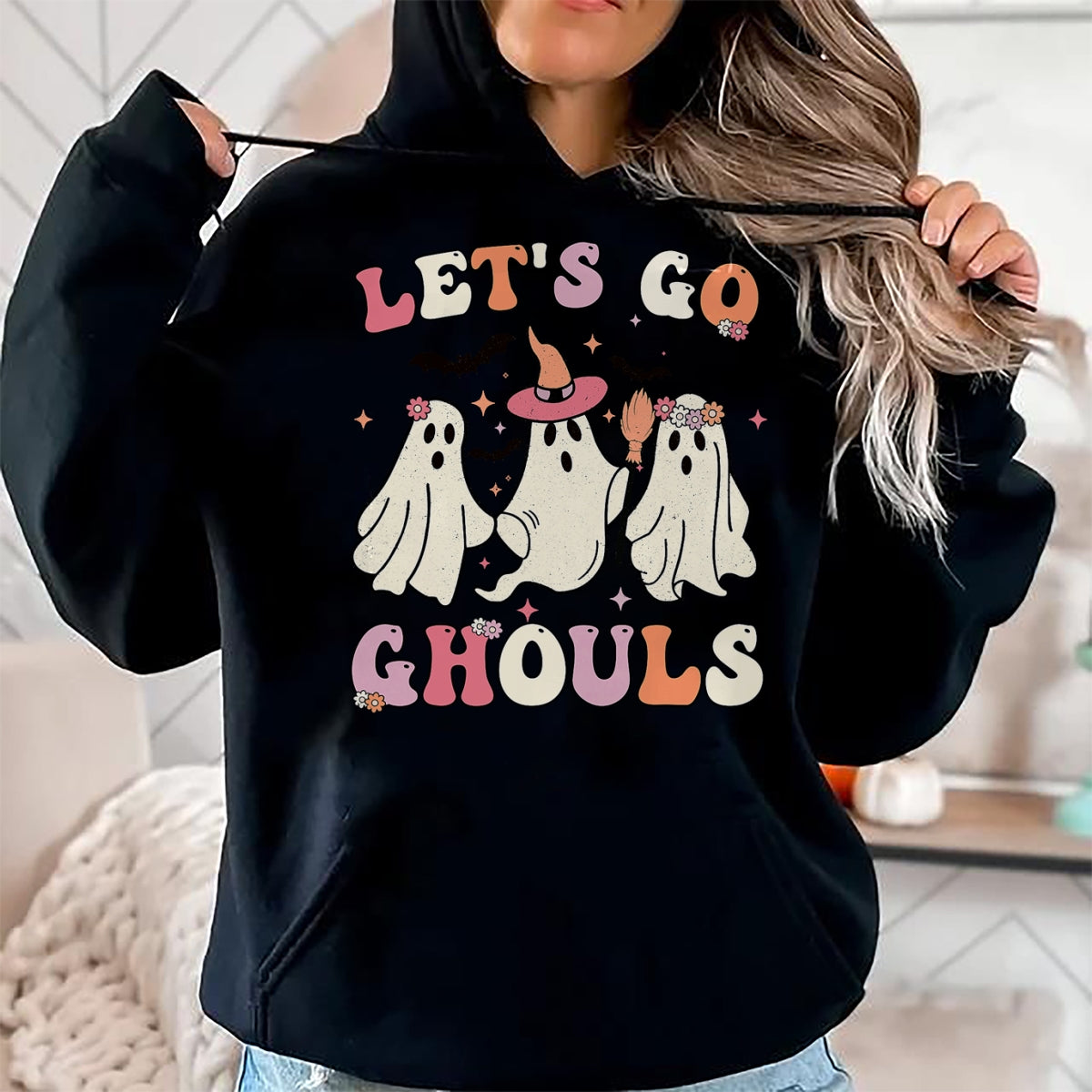 Best Thanksgiving Family Shirt , Funny Thanksgiving UnisexT-Shirt/Hoodie/Sweatshirt HLT00 - Retro Groovy Let's Go Ghouls Halloween Ghost Outfit Costumes T-Shirt