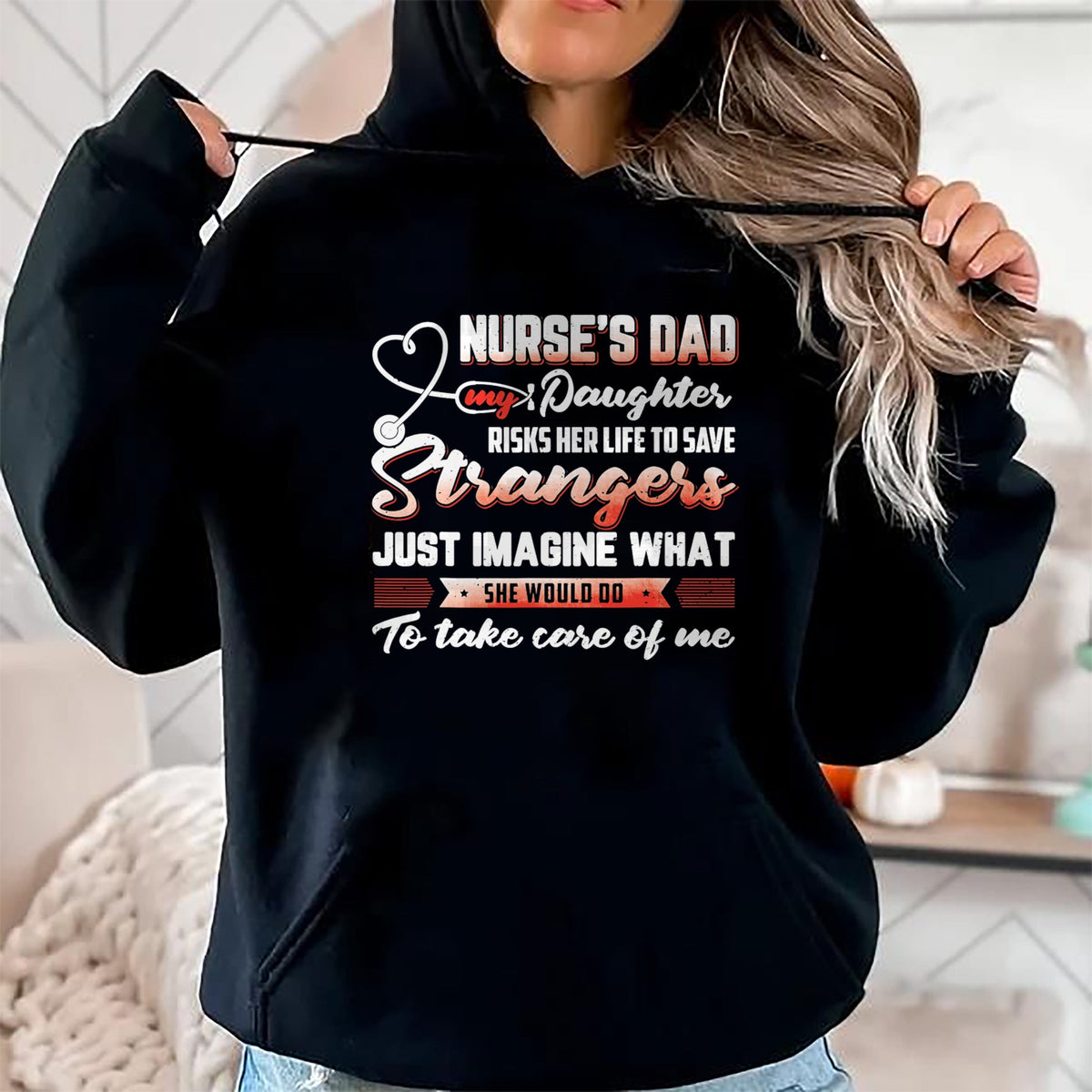 Funny Nurse Shirt, Nurse Unisex T-Shirt/Hoodie/Sweatshirt HLT00 - Nurse's Dad My Daughter Risks Her Life To Save T-Shirt