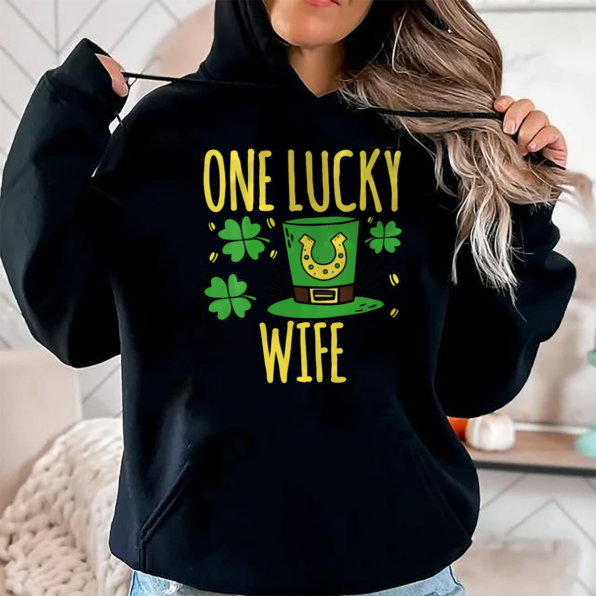 Best Wife Shirt, Wife and Husband Unisex T-Shirt/Hoodie/Sweatshirt HLT00 - Gift for wife T shirt, lucky wife   Womens One Lucky Wife St. Patrick's Day Lucky Wife V-Neck T-Shir