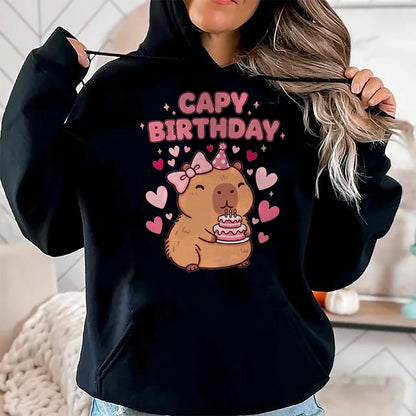 Cute Capybara Shirt, Funny Capybara UnisexT-Shirt/Hoodie/Sweatshirt HLT00 - Capybara Birthday Girl Cute Capybara Animal Lovers Bow Party T-Shirt