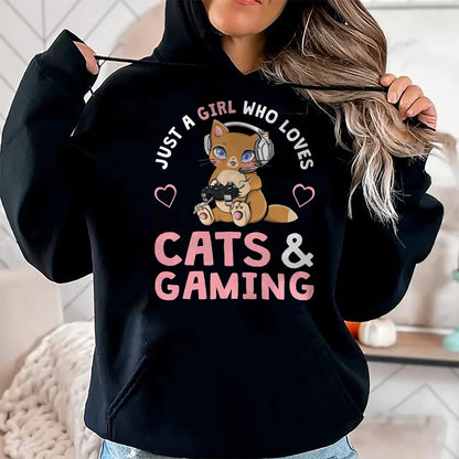 Cat Love Shirt, Funny Cat Lover Gift UnisexT-Shirt/Hoodie/Sweatshirt HLT00 - Just A Girl Who Loves Cats and Gaming Cute Gamer Cat T-Shirt, Men, Black, X-Large
