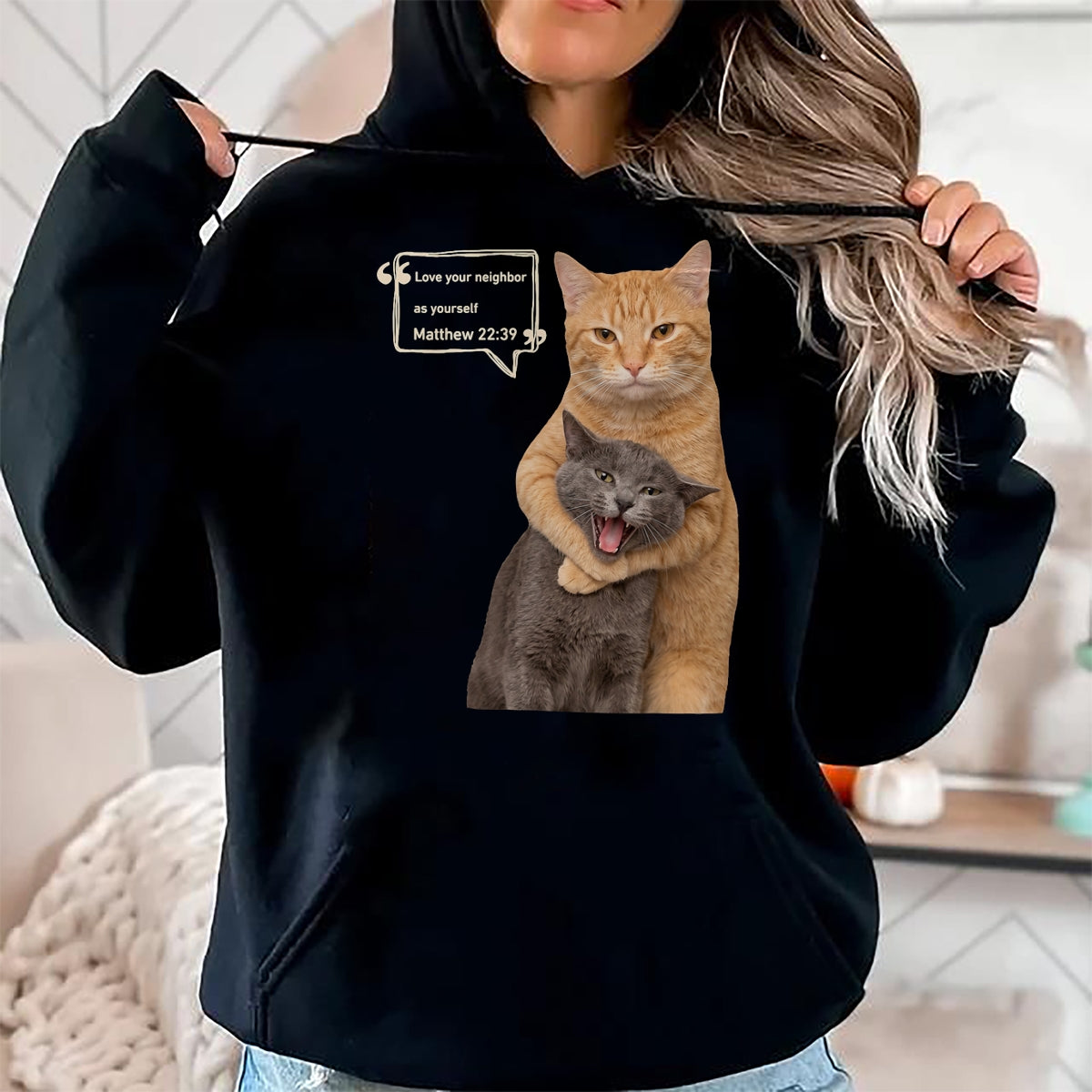 Cat Love Shirt, Funny Cat Lover Gift UnisexT-Shirt/Hoodie/Sweatshirt HLT00 - Love Your Neighbor As Yourself Funny Cat Meme Christian T-Shirt (1)