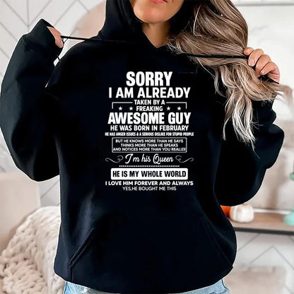 Best Wife Shirt, Wife and Husband Unisex T-Shirt/Hoodie/Sweatshirt HLT00 - I Am Already Taken By A Awesome Guy He Was Born In February T-Shirt