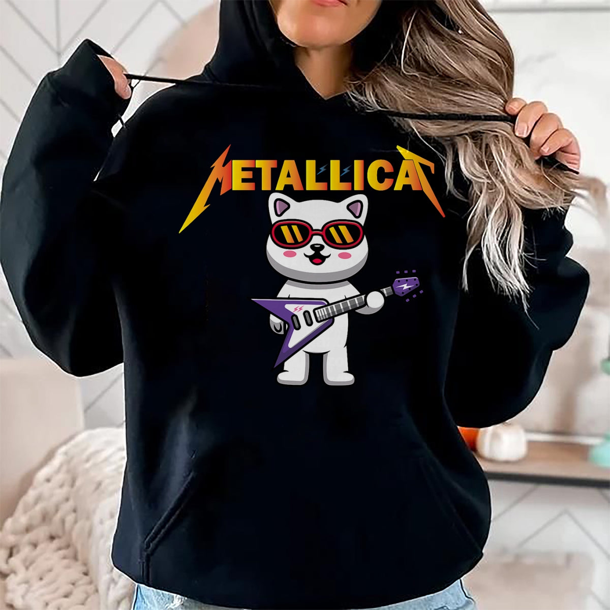 Guitar Lover Shirt, Funny Guitar UnisexT-Shirt/Hoodie/Sweatshirt HLT00 - Metallicat- Funny Cat Rock Cat Playing Guitar T-Shirt for Men Women Girls Kids