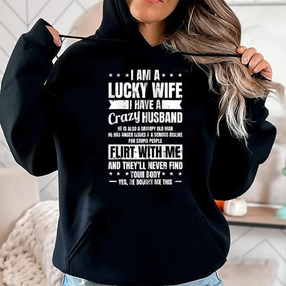 Best Wife Shirt, Wife and Husband Unisex T-Shirt/Hoodie/Sweatshirt HLT00 - Gift for wife T shirt, lucky wife   I Am A Lucky Wife Fathers Day Funny Sarcastic Women Zip Hoodie