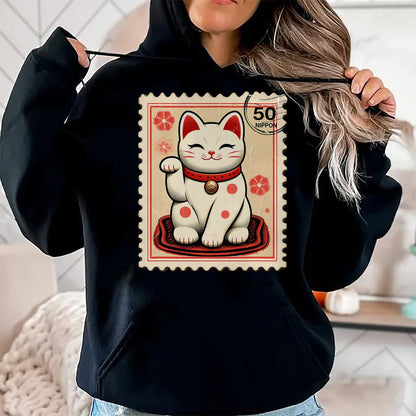 Cat Love Shirt, Funny Cat Lover Gift UnisexT-Shirt/Hoodie/Sweatshirt HLT00 - Maneki Neko Japanese Kawaii Lucky Cat Stamp Retro Aesthetic T-Shirt