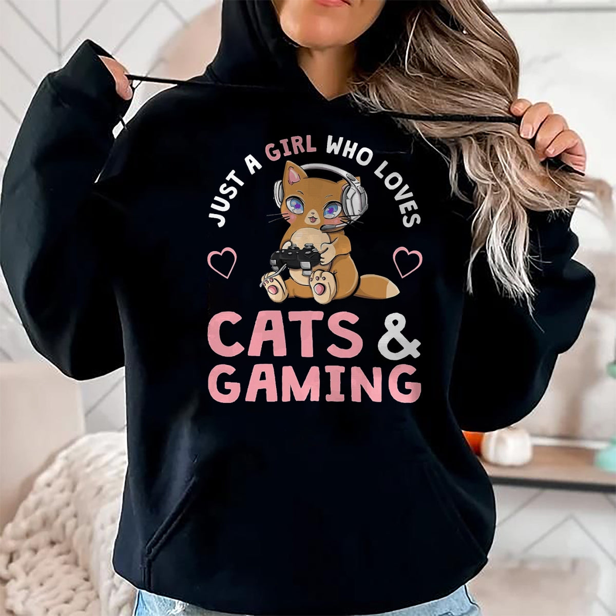 Cat Love Shirt, Funny Cat Lover Gift UnisexT-Shirt/Hoodie/Sweatshirt HLT00 - Just A Girl Who Loves Cats and Gaming Cute Gamer Cat T-Shirt, Men, Black, 3X-Large