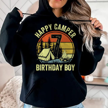 Funny Camping Shirt, Gift For Camping Lover Unisex T-Shirt/Hoodie/Sweatshirt HLT00 - Happy Camper 7 Funny Camping Campfire 7th Birthday Boy T-Shirt