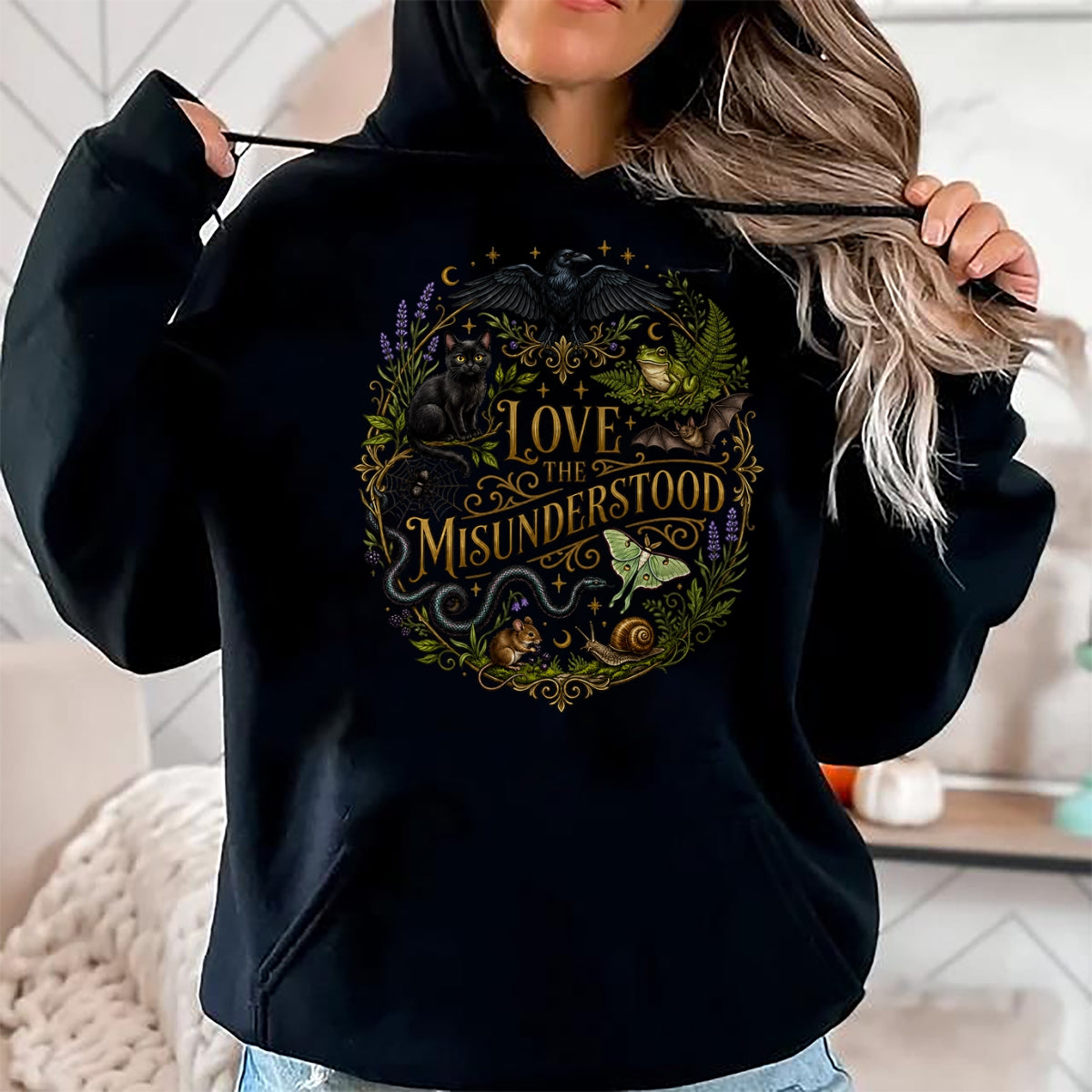 Cat Love Shirt, Funny Cat Lover Gift UnisexT-Shirt/Hoodie/Sweatshirt HLT00 - Love The Misunderstood Bat Raven Black Cat Snake Frog Moth T-Shirt
