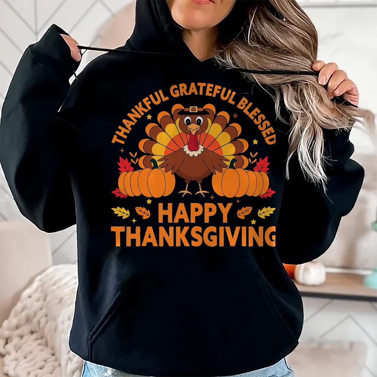 Best Thanksgiving Family Shirt , Funny Thanksgiving UnisexT-Shirt/Hoodie/Sweatshirt HLT00 - Thankful Grateful Blessed Turkey, Happy Thanksgiving T-Shirt, Men, Black, 3X-Large