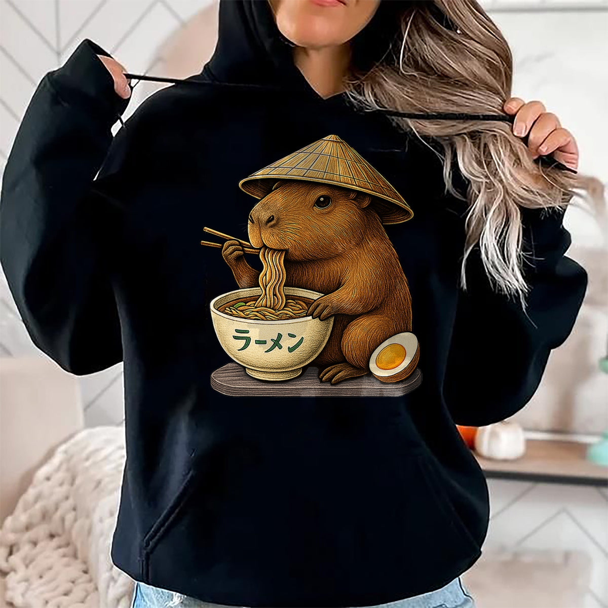 Cute Capybara Shirt, Funny Capybara Unisex T-Shirt/Hoodie/Sweatshirt HLT00 - Capybara Eating Japanese Ramen Kawaii Anime tee Funny Kids T-Shirt
