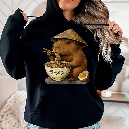 Cute Capybara Shirt, Funny Capybara Unisex T-Shirt/Hoodie/Sweatshirt HLT00 - Capybara Eating Japanese Ramen Kawaii Anime tee Funny Kids T-Shirt