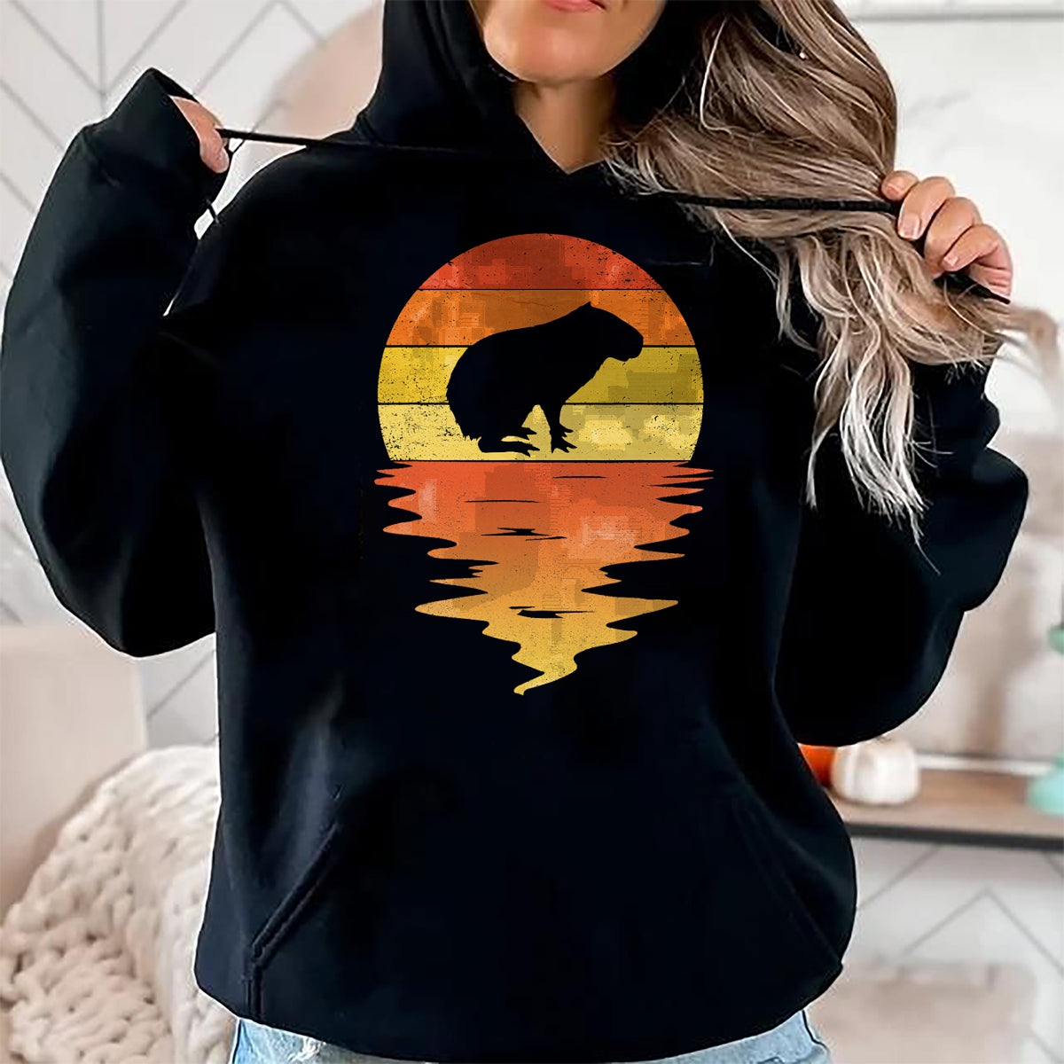 Cute Capybara Shirt, Funny Capybara Unisex T-Shirt/Hoodie/Sweatshirt HLT00 - Capybara shirt 70s vintage retro sunset Capybara T-Shirt