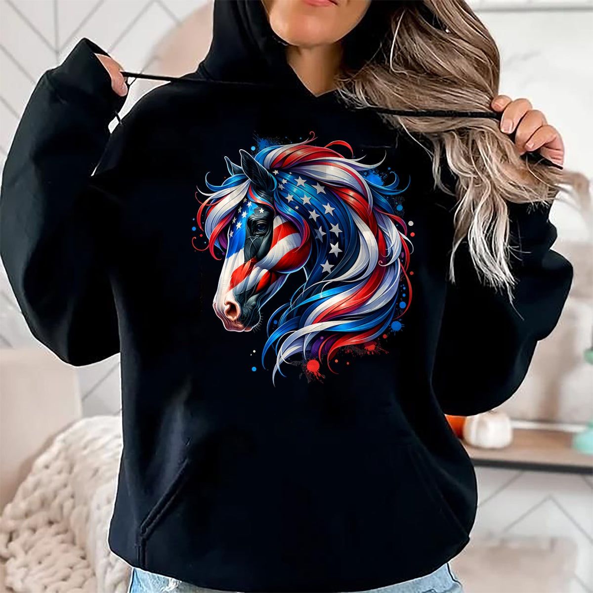 Best Horse Lover Shirt , Funny Horse UnisexT-Shirt/Hoodie/Sweatshirt HLT00 - Horse 4th of July Patriotic Horse Graphic American Flag T-Shirt