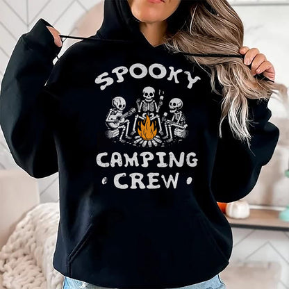Funny Camping Shirt, Gift For Camping Lover Unisex T-Shirt/Hoodie/Sweatshirt HLT00 - Spooky Camping Crew Halloween Camping Skeleton Campsite T-Shirt