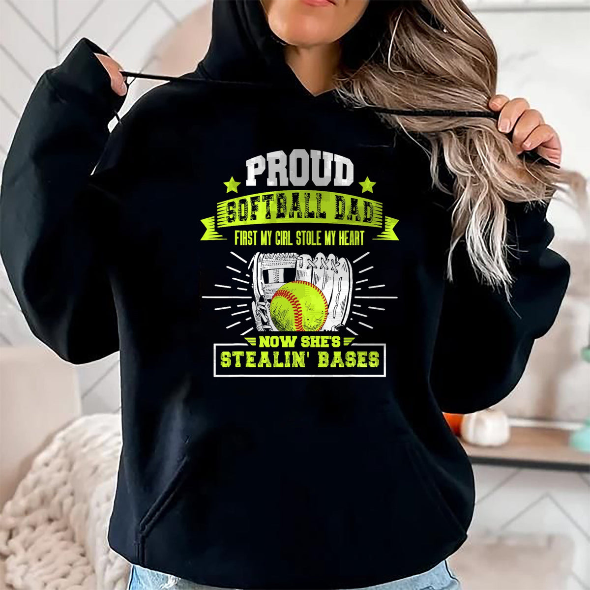 Gift for Dad Shirt, Funny Dad Unisex T-Shirt/Hoodie/Sweatshirt HLT00 – Mens Proud Softball Dad with Daughter Softball Father T-Shirt