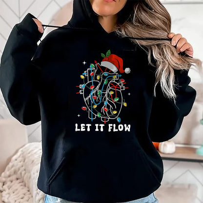 Funny Nurse Shirt, Nurse Unisex T-Shirt/Hoodie/Sweatshirt HLT00 - Funny Let It Flow Anatomy Heart Cardiac Nurse Santa Hat Xmas T-Shirt