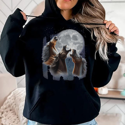 Best Horse Lover Shirt , Funny Horse UnisexT-Shirt/Hoodie/Sweatshirt HLT00 -  3 Horses Howling At The Moon Funny Horse Lover Equestrian T-Shirt, Men, Black, 3X-Large