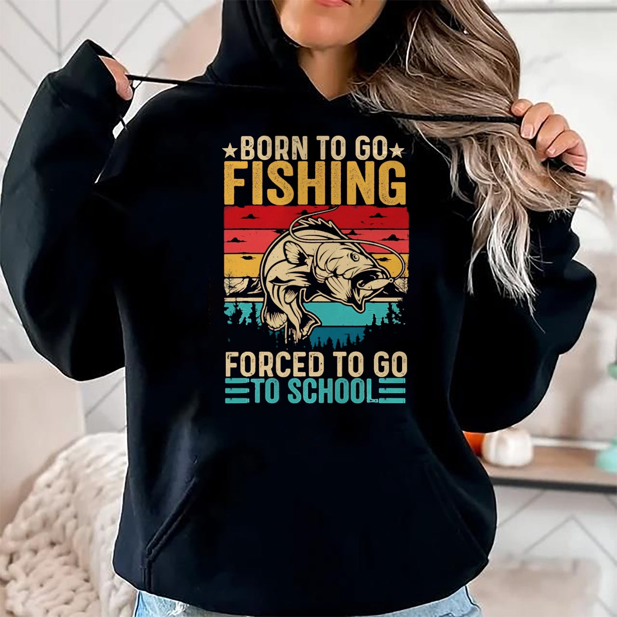 Funny Fishing Shirt, Gift For Fishing Lover Unisex T-Shirt/Hoodie/Sweatshirt HLT00 - Born to Go Fishing Forced School Funny Men Women Kids Boys T-Shirt, Men, Black, 3X-Large